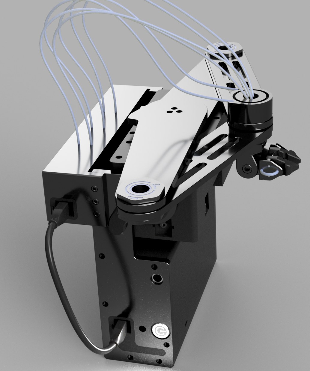 corkBot V0 upright in vertical orientation with the 3-axis gripper tool head mounted.